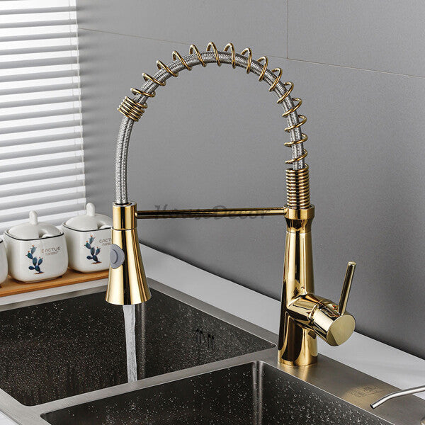Gold kitchen sink mixer tap swivel spout additional view