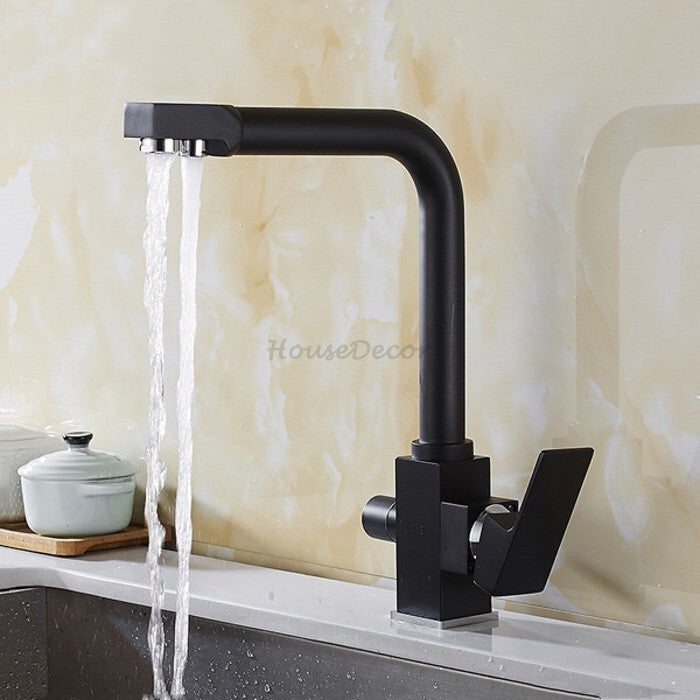 Black kitchen sink mixer tap swivel spout detail view