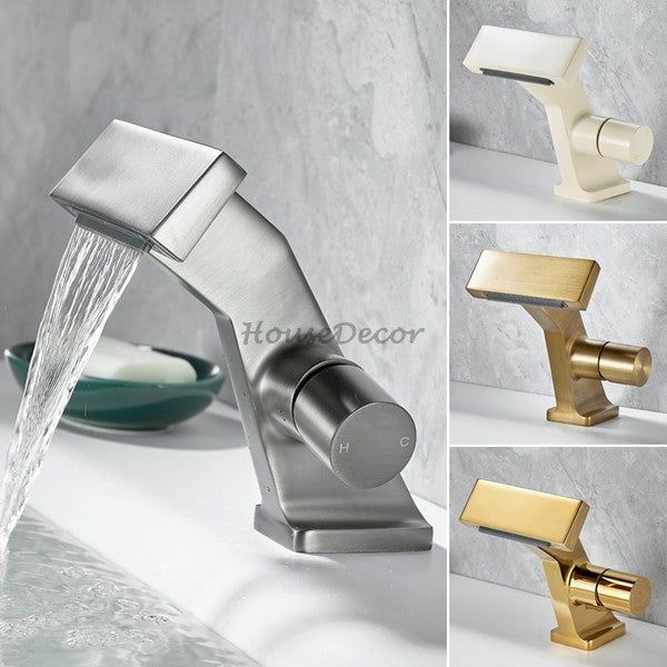 Brass bathroom basin mixer tap waterfall spout additional view
