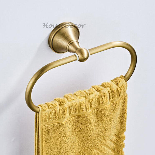 Antique Brass towel ring wall mounted design detail view