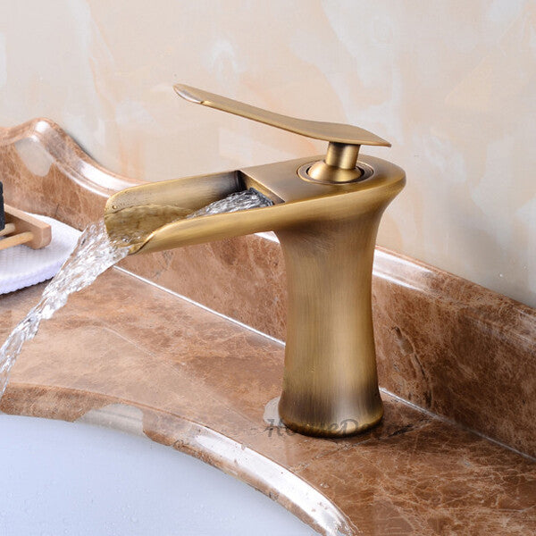 Antique Brass bath shower mixer tap waterfall spout main view