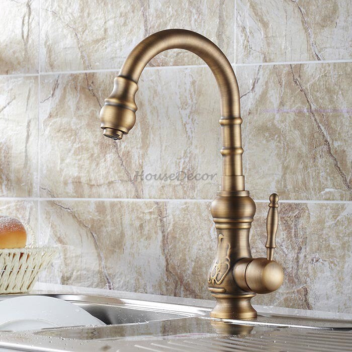 Antique Brass kitchen sink mixer tap swivel spout main view