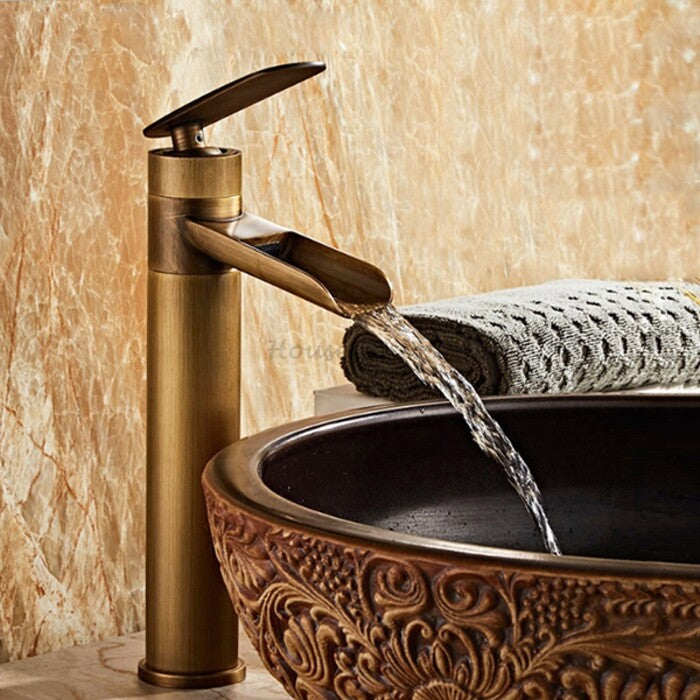 Modern bath shower mixer tap waterfall spout detail view