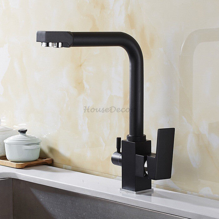 Black kitchen sink mixer tap swivel spout detail view