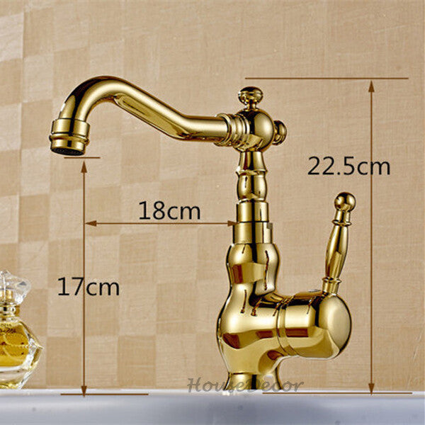 Gold bath shower mixer tap swivel spout detail view