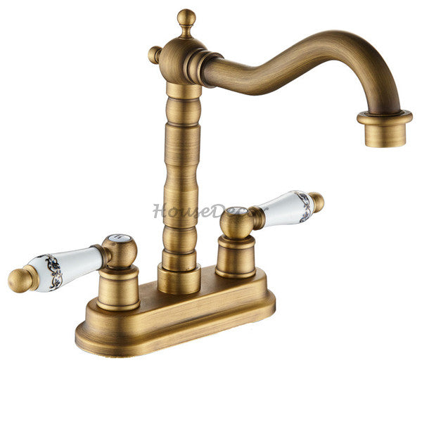 Antique Brass kitchen sink mixer tap swivel spout main view