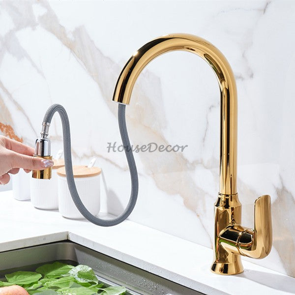 Gold kitchen sink mixer tap pull out spray additional view