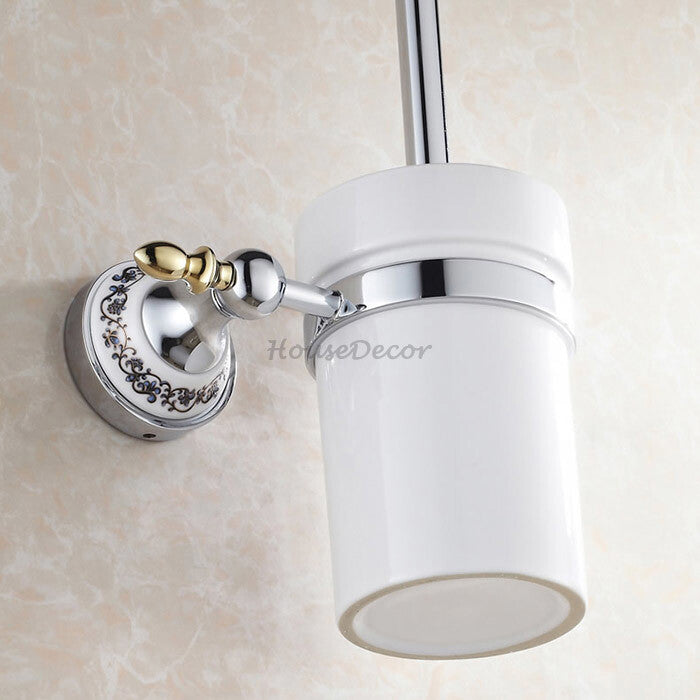 Chrome Ceramic toilet brush holder detailed product view detail view