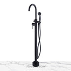 Black bath shower mixer tap floor mounted design detail view