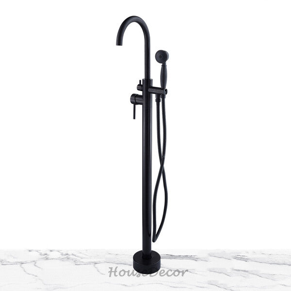 Black bath shower mixer tap floor mounted design detail view