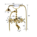 Gold bath shower mixer tap wall mounted design detail view