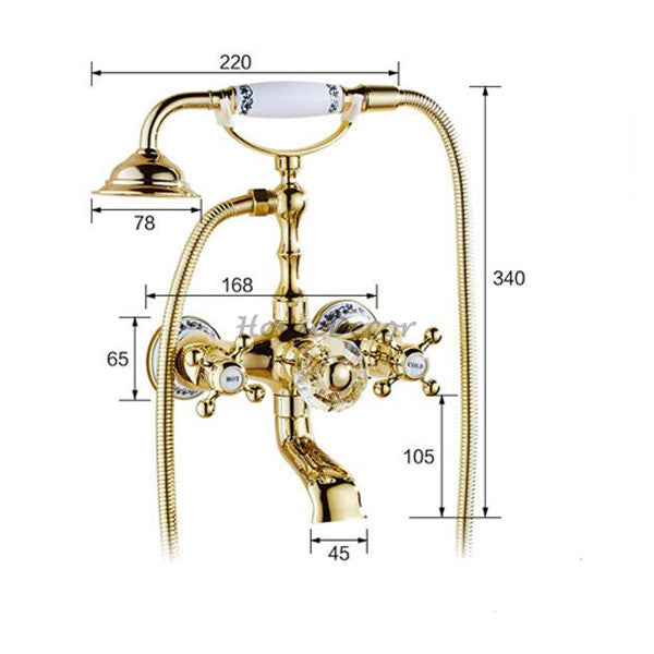 Gold bath shower mixer tap wall mounted design detail view