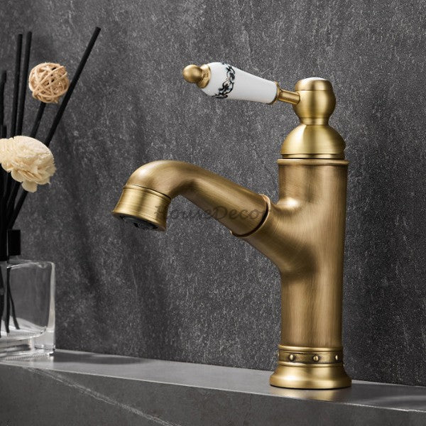 Antique Brass bath shower mixer tap pull out spray detail view