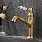 Antique Brass bath shower mixer tap pull out spray detail view