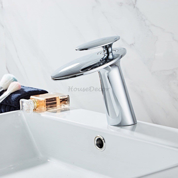 Modern bath shower mixer tap waterfall spout detail view