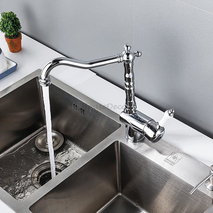Modern Ceramic kitchen sink mixer tap swivel spout detail view