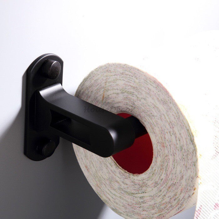 Black toilet paper holder wall mounted design detail view