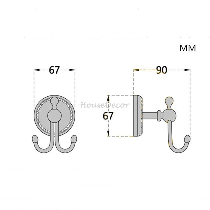 Black Brass robe hook wall mounted design detail view