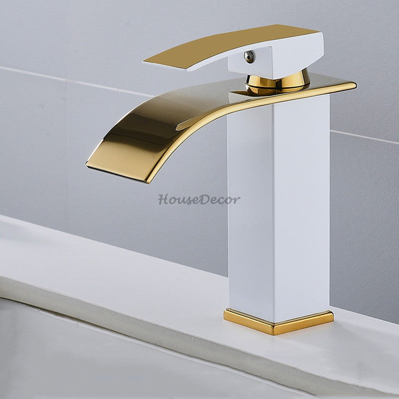 Modern bath shower mixer tap waterfall spout detail view