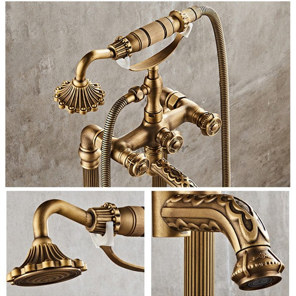 Antique Brass bath shower mixer tap floor mounted design additional view