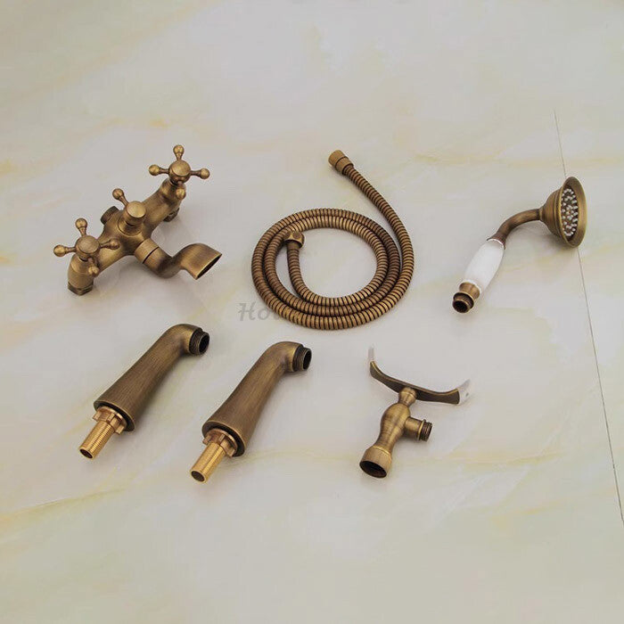 Antique Brass bath shower mixer tap deck mounted design detail view