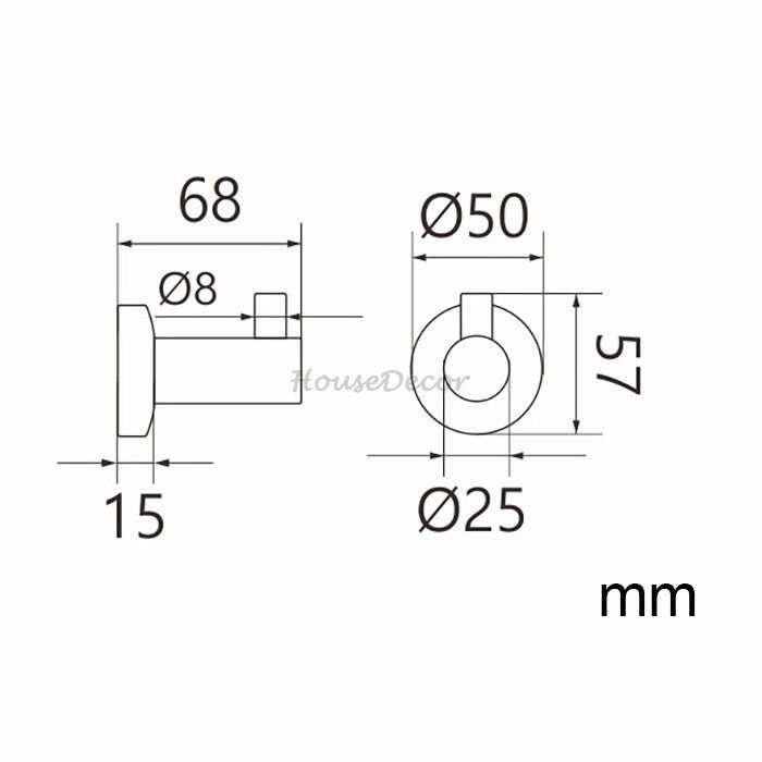 Modern robe hook wall mounted design detail view