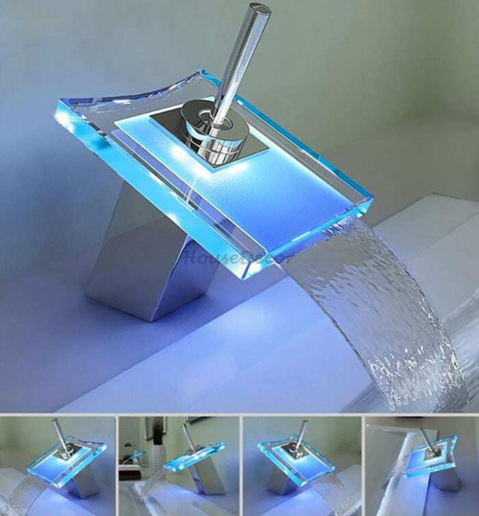 Chrome bath shower mixer tap waterfall spout detail view