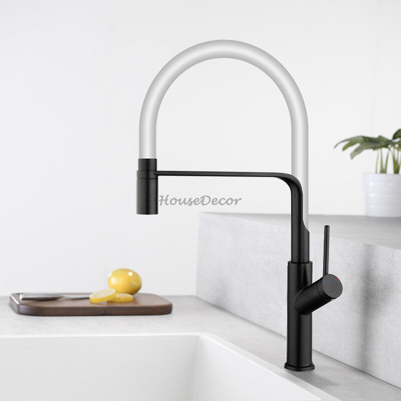 Modern kitchen sink mixer tap swivel spout detail view