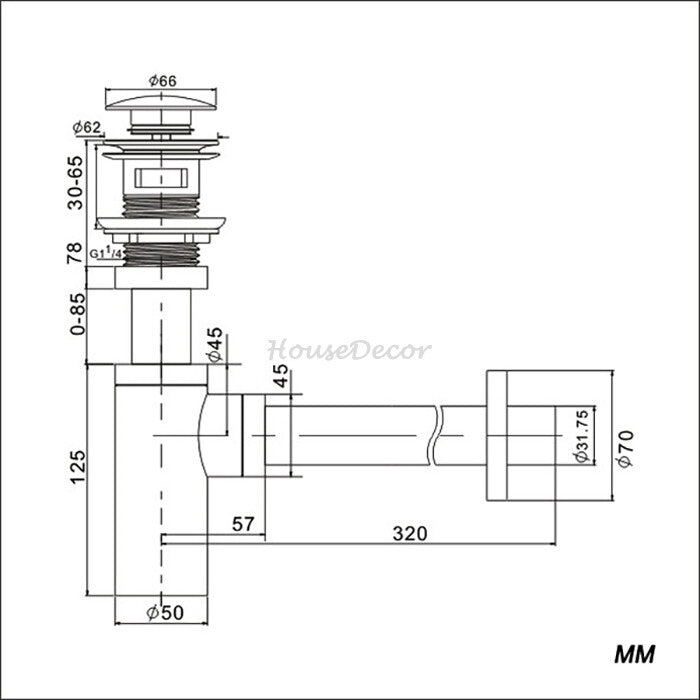 Brass basin bottle trap detailed product view additional view