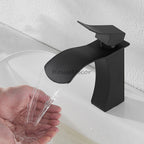 Black bath shower mixer tap waterfall spout detail view