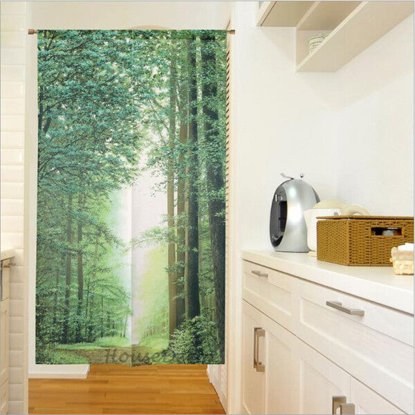 Green Fabric doorway curtain room divider design main view