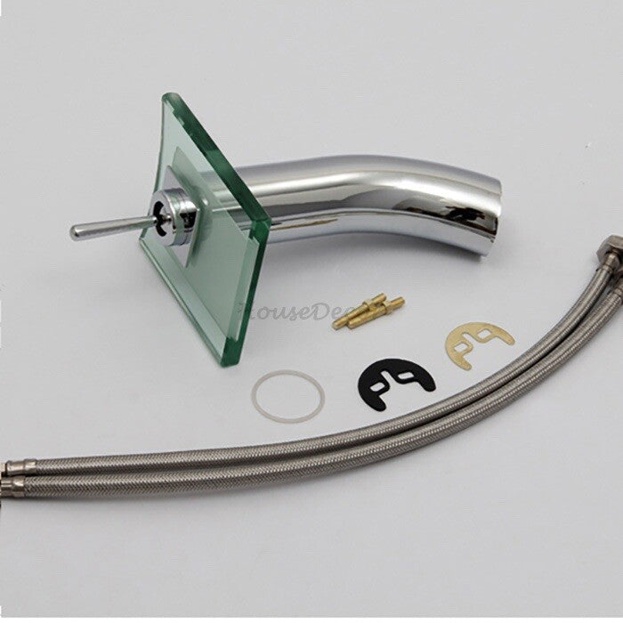 Chrome bath shower mixer tap waterfall spout detail view