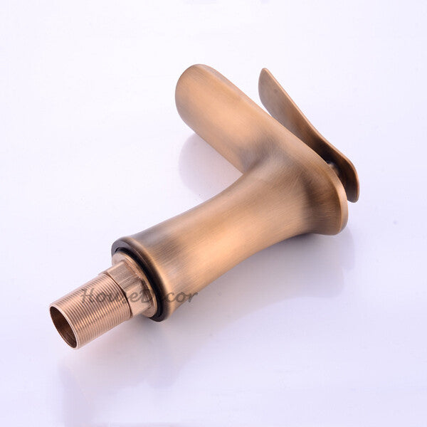 Antique Brass bath shower mixer tap waterfall spout detail view