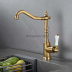 Antique Brass kitchen sink mixer tap swivel spout additional view