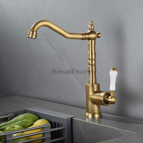 Antique Brass kitchen sink mixer tap swivel spout additional view
