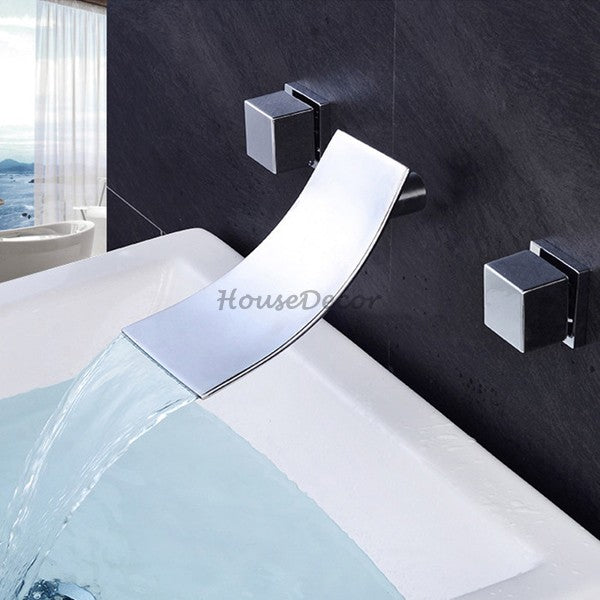 Modern bath shower mixer tap waterfall spout detail view
