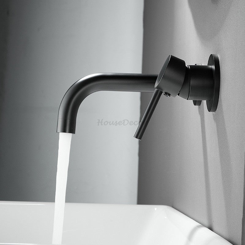 Black bath shower mixer tap wall mounted design detail view