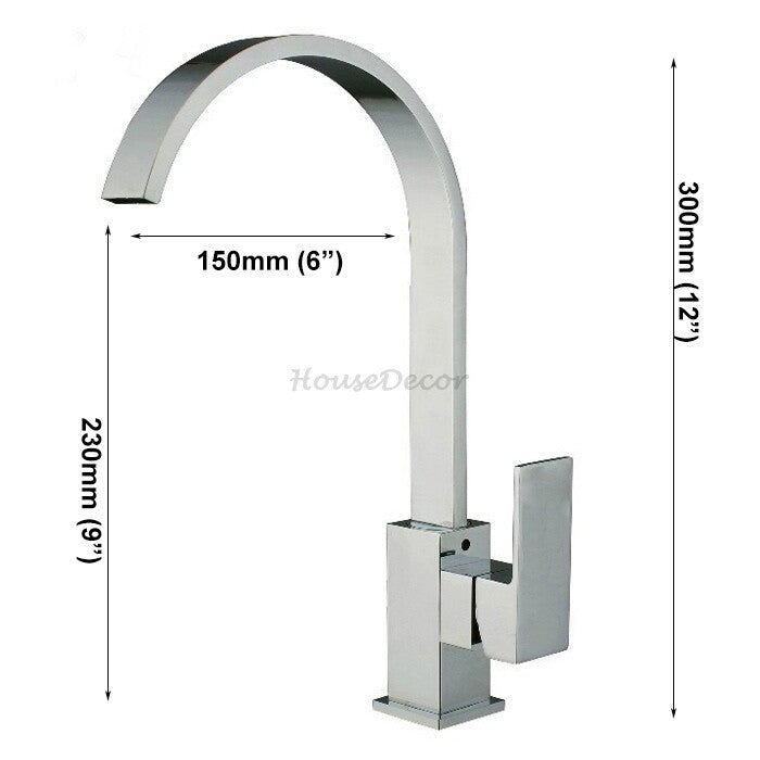 Chrome kitchen sink mixer tap swivel spout detail view