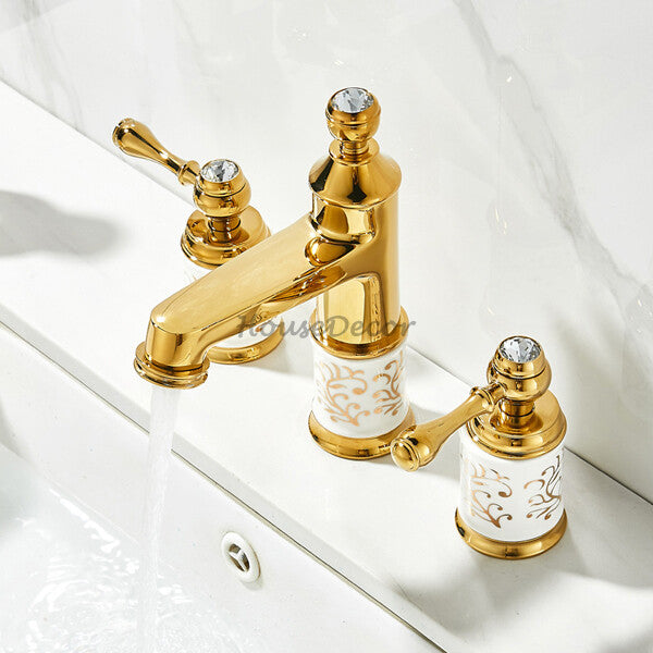 Gold Ceramic bathroom basin mixer tap 3 hole installation additional view