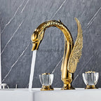 Gold bath shower mixer tap dual handle control detail view