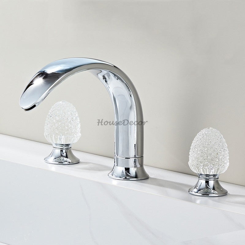 Modern bath shower mixer tap dual handle control detail view