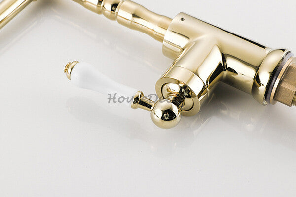 Gold Ceramic kitchen sink mixer tap swivel spout additional view