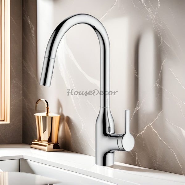 Chrome bath shower mixer tap pull out spray detail view