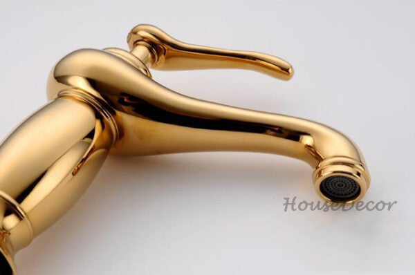 Gold bath shower mixer tap deck mounted design detail view