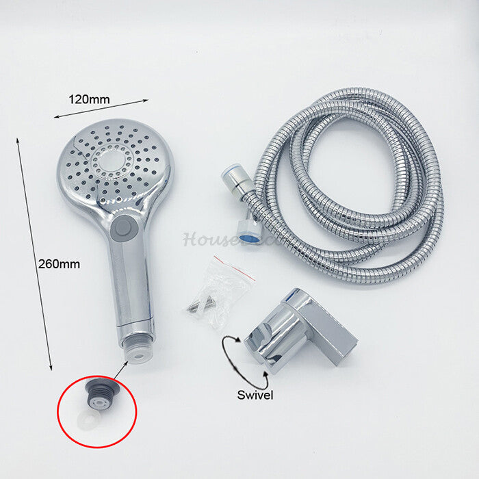 Chrome shower head handheld shower set detail view