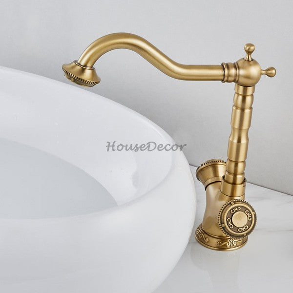 Antique Brass bath shower mixer tap swivel spout detail view
