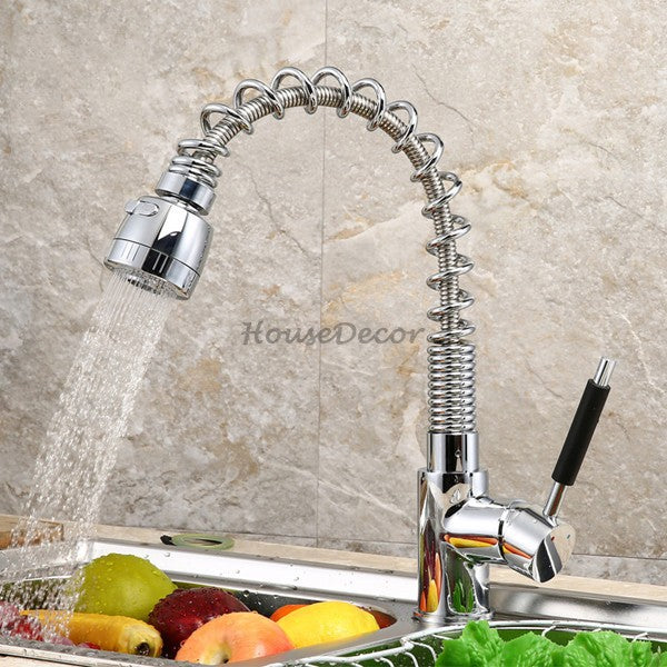 Chrome Brass kitchen sink mixer tap pull out spray detail view