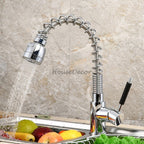 Chrome Brass kitchen sink mixer tap pull out spray detail view