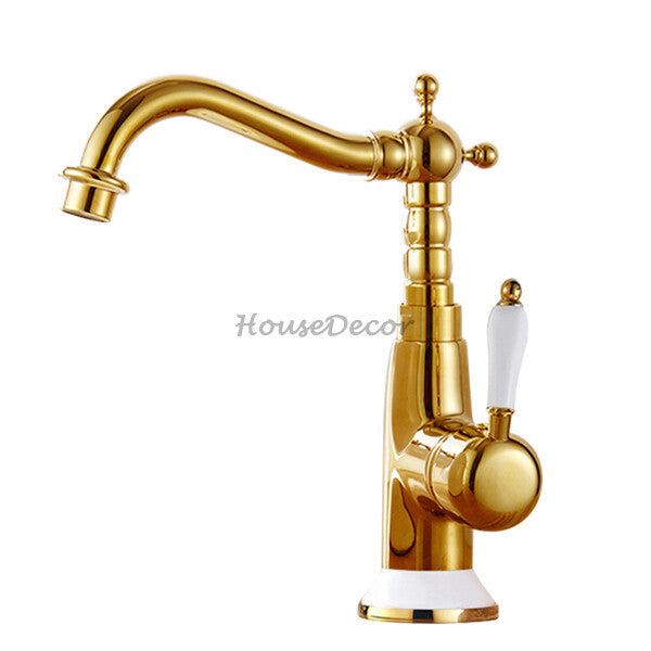 Gold Ceramic bath shower mixer tap deck mounted design main view