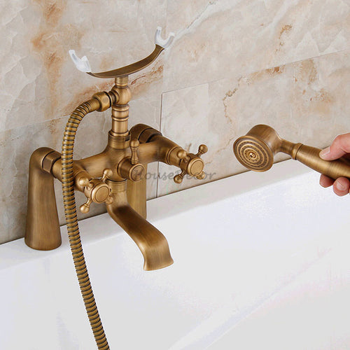 Antique Brass bath shower mixer tap deck mounted design detail view